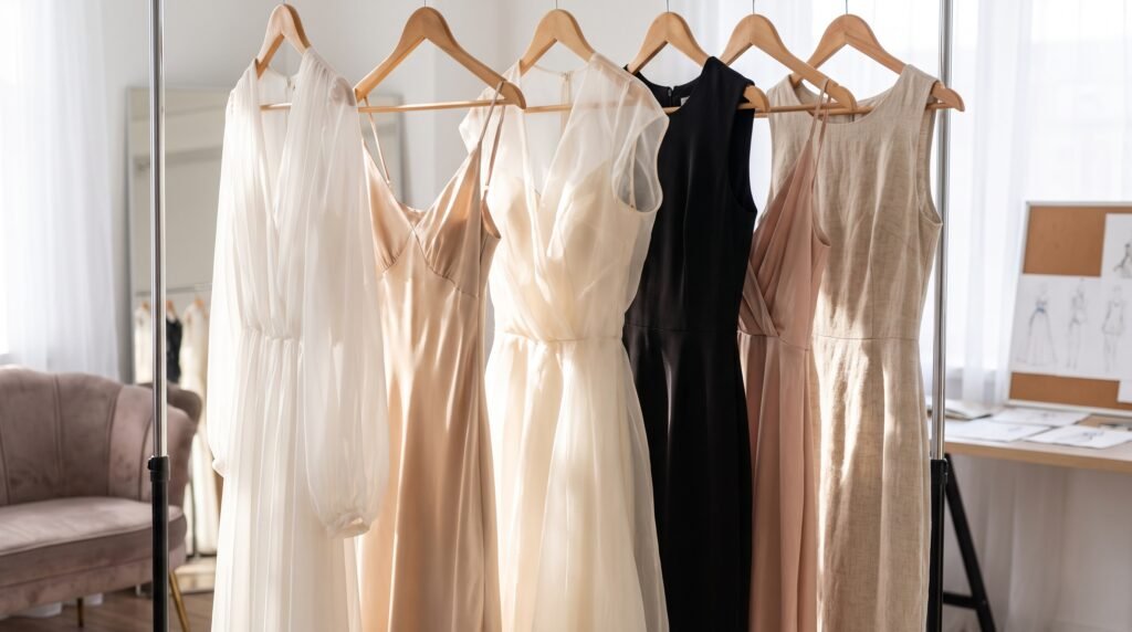 elegant dresses hanging in studio 202607120930