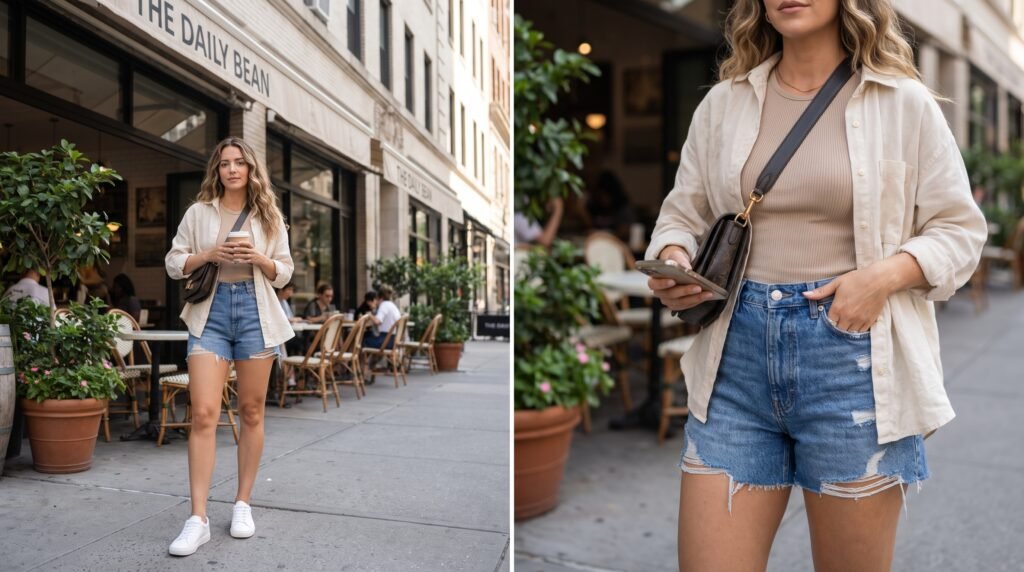 Summer Outfits for Ladies: 18 Chic & Comfortable Outfit Ideas to Stay Stylish in 2026 influencer wearing denim shorts … 202607200930