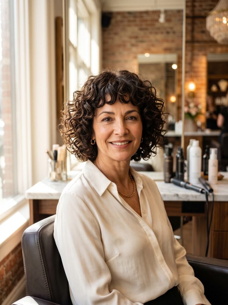 mature woman chin length curly bob 202607290948