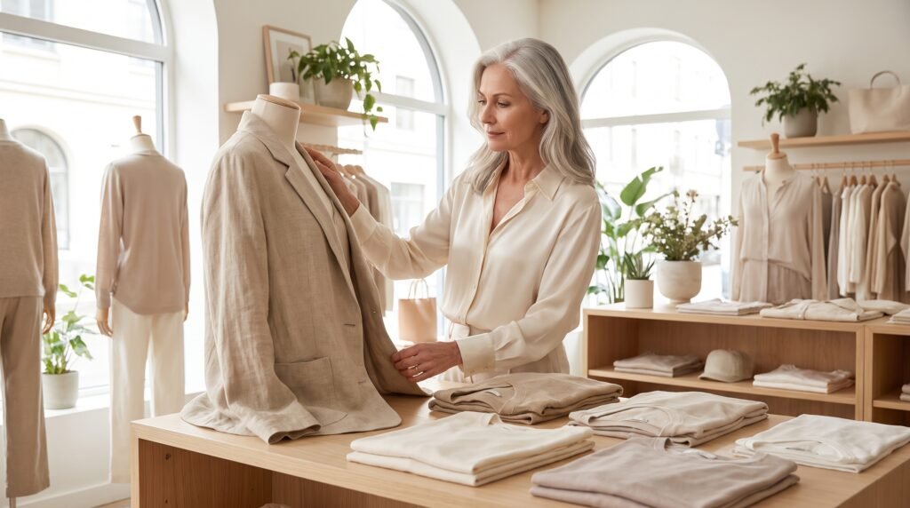 Summer Outfits for Older Women: 35 Chic & Comfortable Ideas (2026) mature woman touching luxurious … 202607211100
