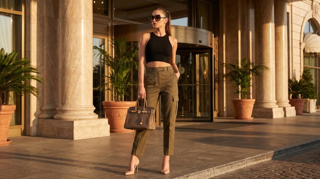 Cargo Pants Outfit Women: 18 Chic & Trendy Ways to Style Cargo Pants in 2026 model wearing cargo pants crop 202607190917