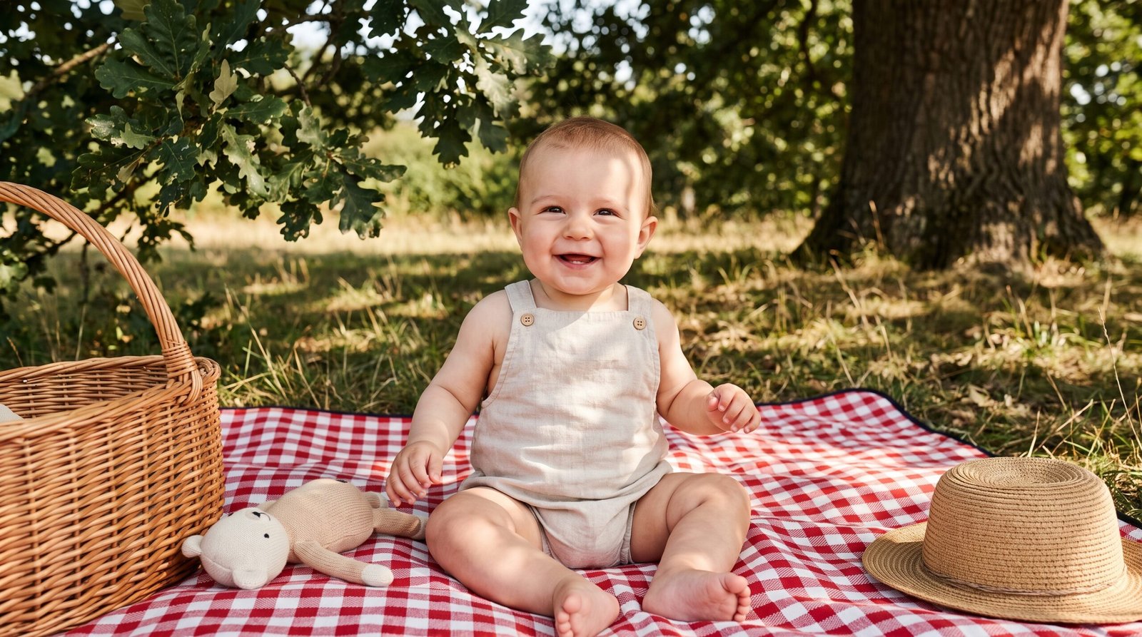 The Ultimate Guide to Summer Outfits for Infants: Keeping Your Baby Cool and Safe smiling infant on picnic blanket 202607110924