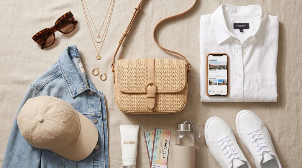Concert Outfits Summer: 18 Stylish & Comfortable Outfit Ideas for Every Music Event (2026 Guide) summer fashion flat lay accessories 202607130936