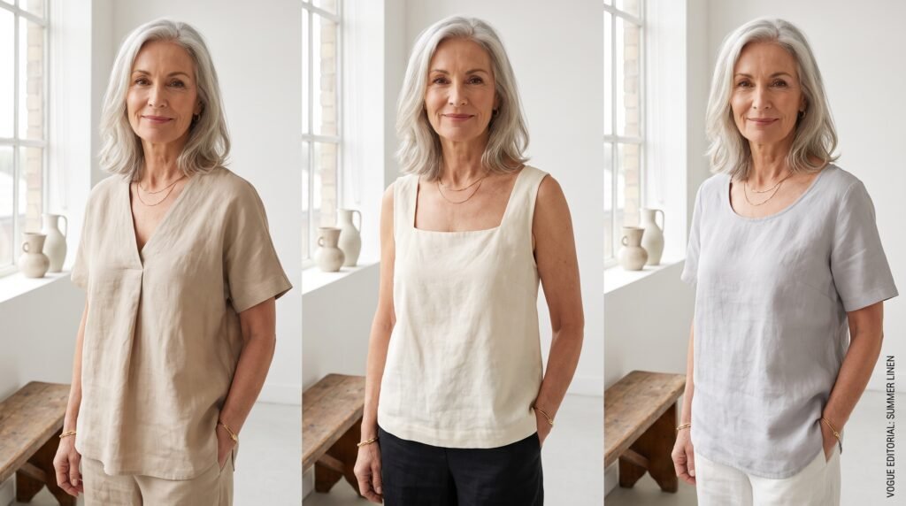 Summer Outfits for Older Women: 35 Chic & Comfortable Ideas (2026) woman posing wearing summer tops 202607211102