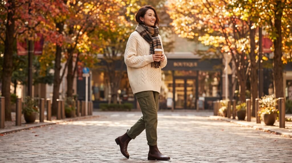 Cargo Pants Outfits: 18 Stylish Ways to Wear This Timeless Trend in 2026 woman walking autumn streets 2k 202607150917