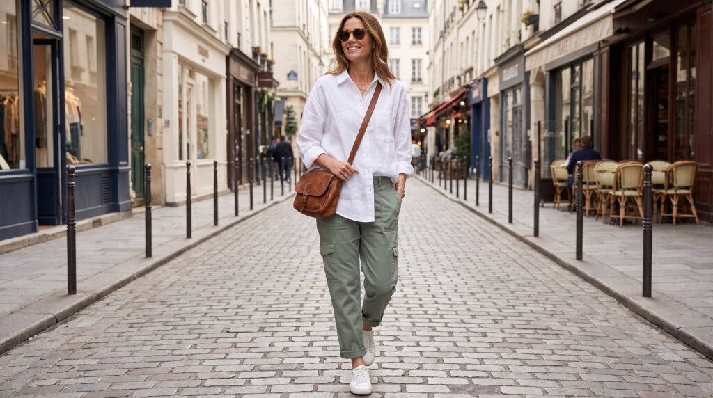 Cargo Pants Outfits: 18 Stylish Ways to Wear This Timeless Trend in 2026 woman walking in urban neighborhood 202607150915