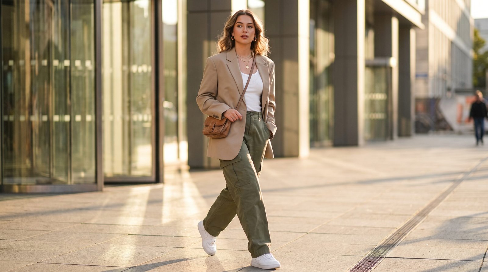 Cargo Pants Outfits: 18 Stylish Ways to Wear This Timeless Trend in 2026 woman walking modern city street 202607150914