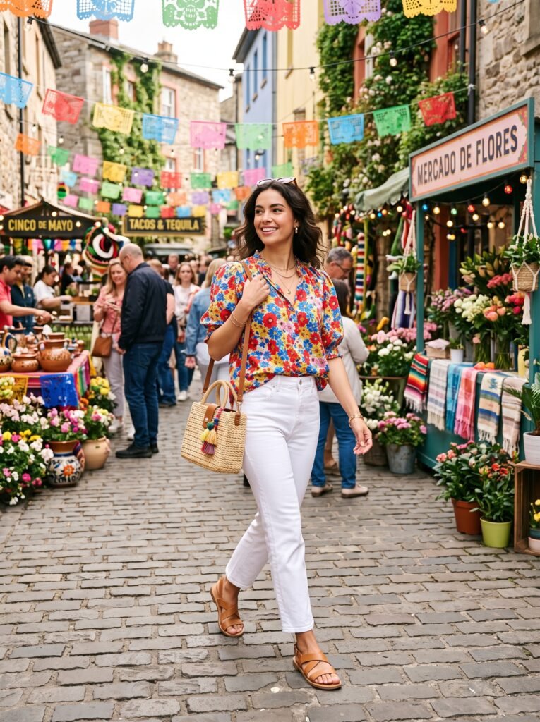woman walking outdoor spring market 202607251006