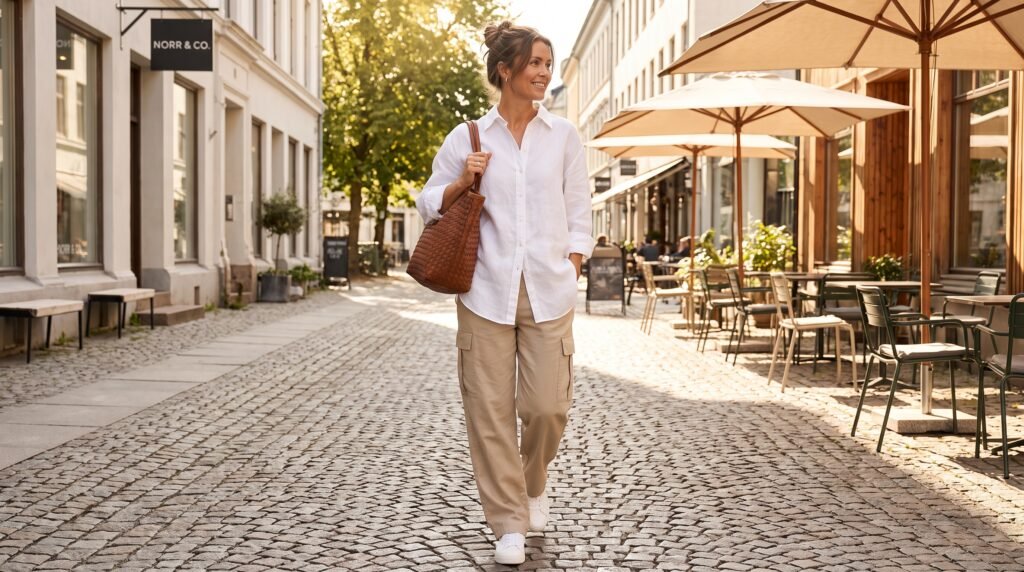 Cargo Pants Outfit Women: 18 Chic & Trendy Ways to Style Cargo Pants in 2026 woman walking stylish street 2k 202607190918