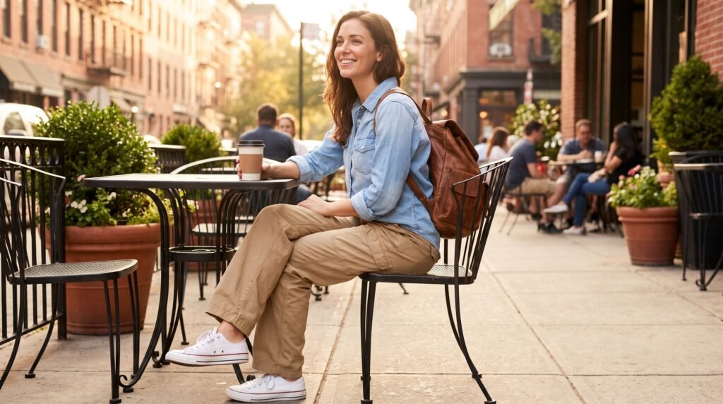 Cargo Pants and Shirts Outfits: 18 Stylish Ways to Create Effortlessly Chic Looks woman wearing denim shirt cargo 202607180952