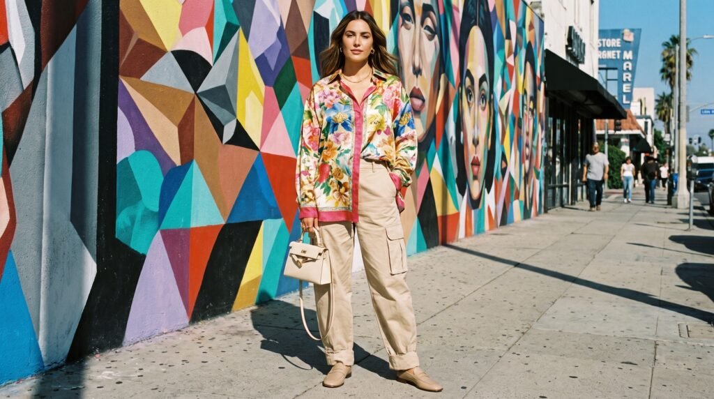 Cargo Pants and Shirts Outfits: 18 Stylish Ways to Create Effortlessly Chic Looks woman wearing printed shirt carg… 202607180951