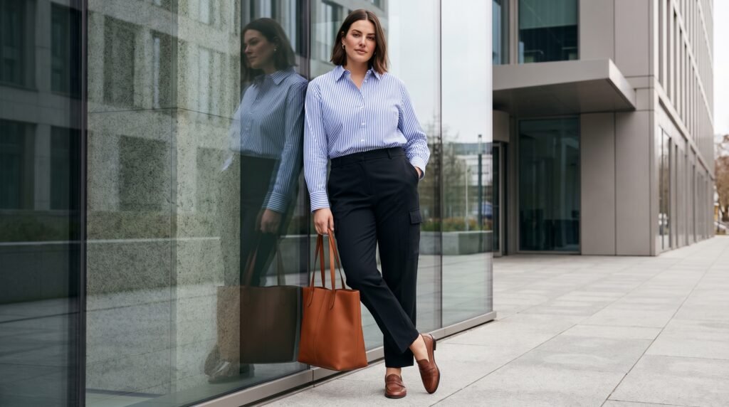 Cargo Pants and Shirts Outfits: 18 Stylish Ways to Create Effortlessly Chic Looks woman wearing striped shirt 2k 202607180951