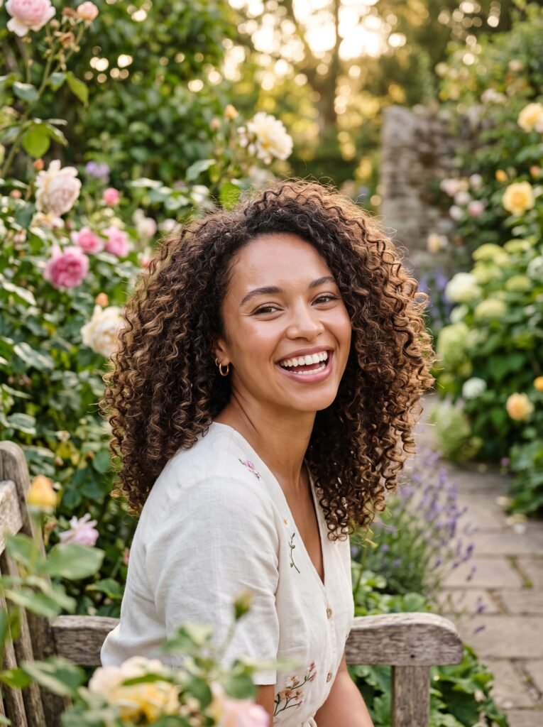 woman with curly hair smiling 202607280934