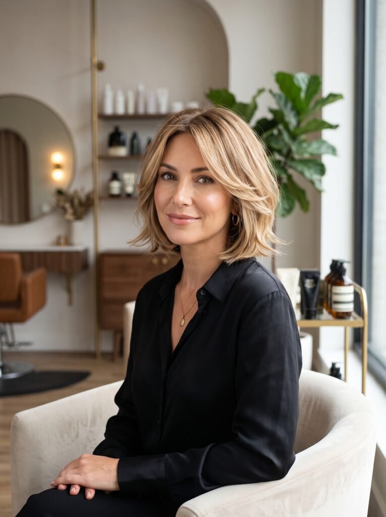 woman with feathered bob haircut 202607280936