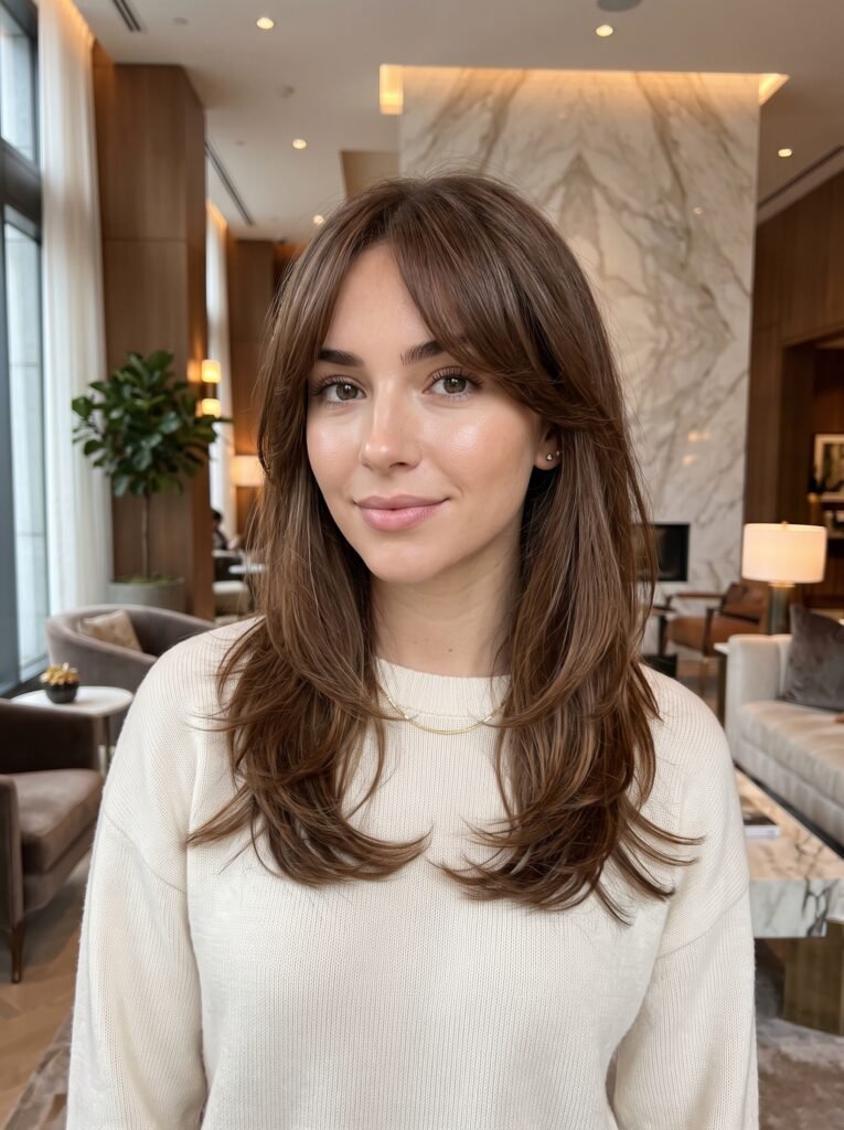 woman with layered chestnut hair 202607280932