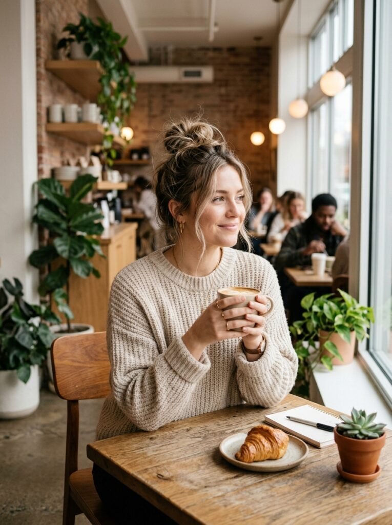 young woman relaxing coffee shop 202607231212