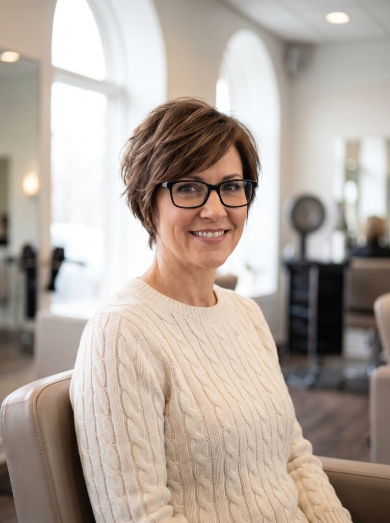 002 image 1 classic layered pixie cut ultra realistic woman with pixie cut eyeglasses 202608060820