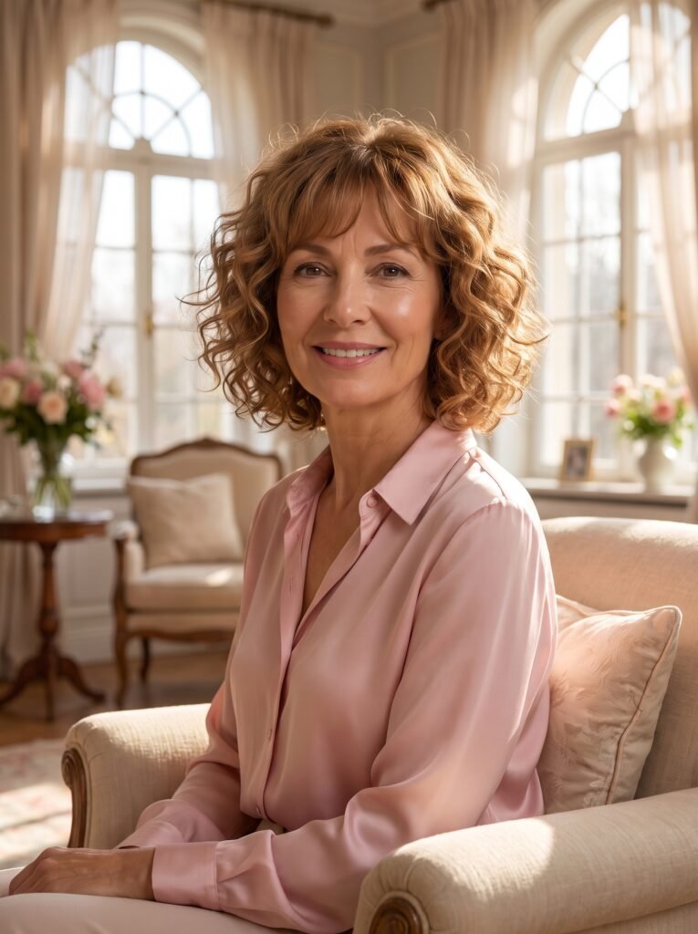 mature woman smiling pastel blouse 202608031359