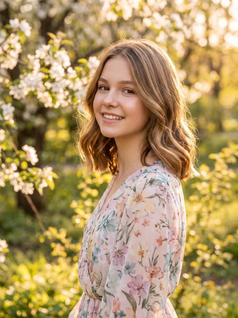 smiling girl in floral dress 202608041418