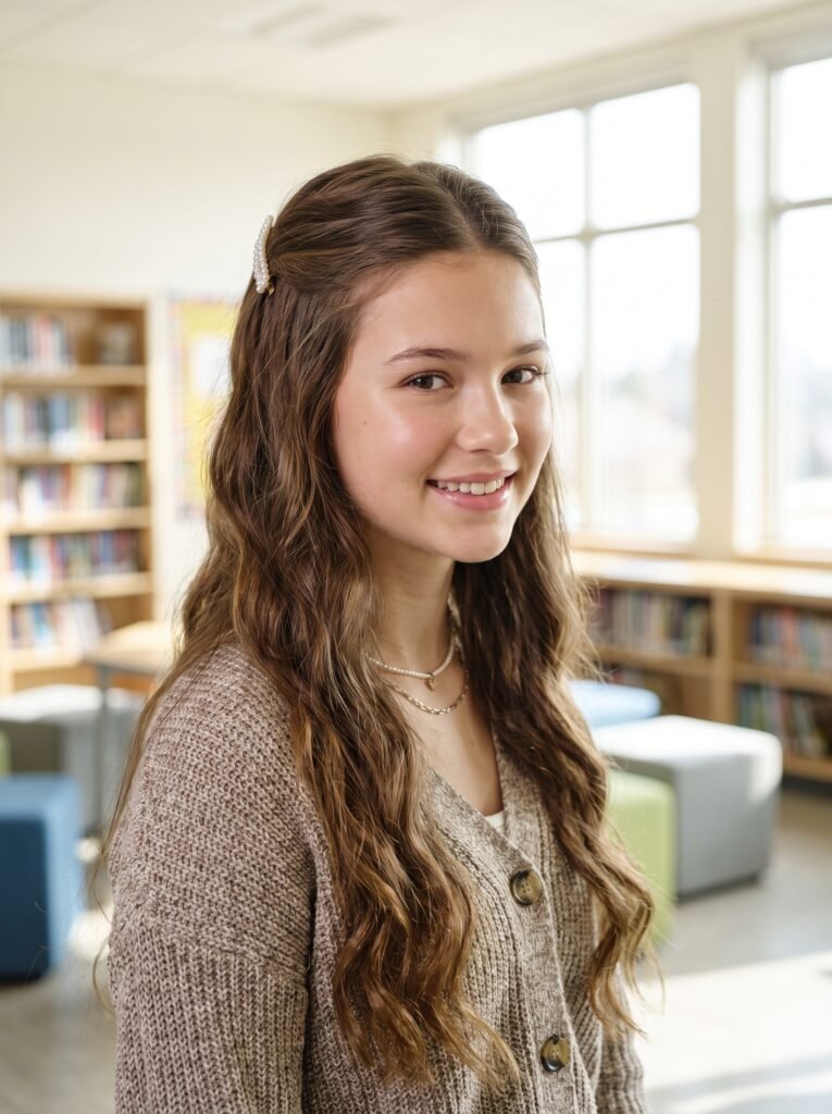 teenage girl smiling in classroom 202608070955