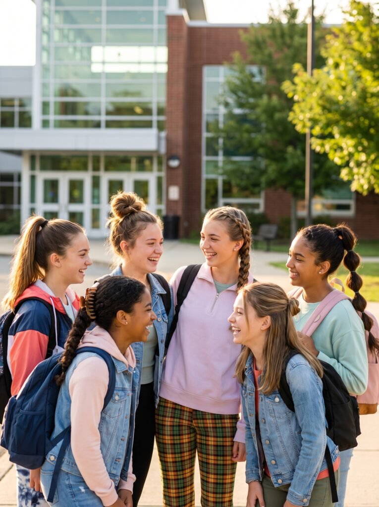 teenage girls laughing outside s… 202608070956