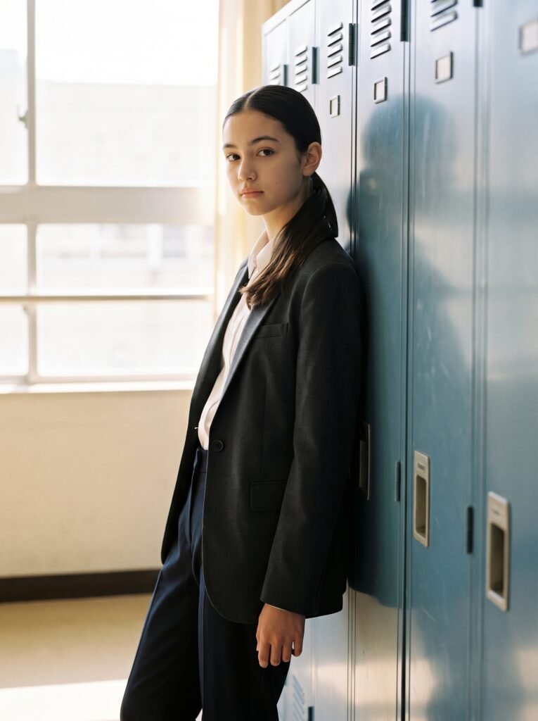 teenage student standing beside … 202608070956